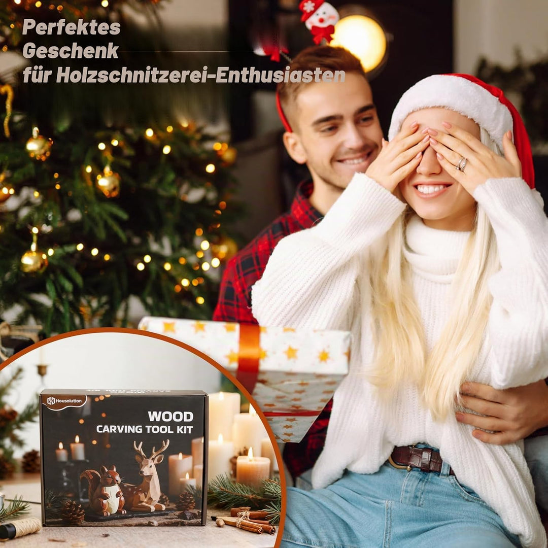Housolution Holzschnitzset mit Lederetui, 24PCS Holzschnitzwerkzeuge Schnitzset enthält Schnitzmesse