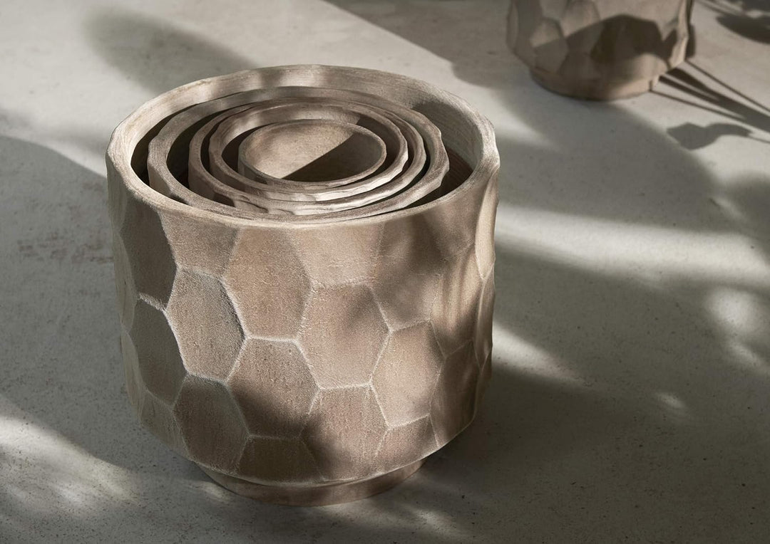 Kähler, Designer Pflanztopf mit Unterteller aus Holz gebranntem Steingut in Hellsand, Ø16,5 cm 12 x