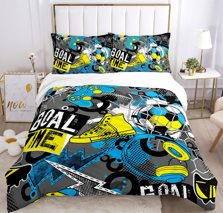 PQCXXA Fussball Bettwäsche für Kinder, 3 Teilig Jungen Teenager Sport Bettbezug-Set,3D Fussball Bedr