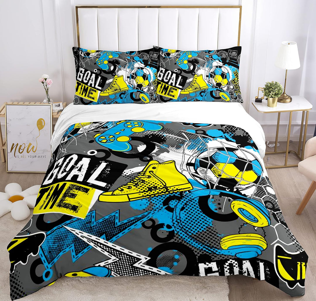 PQCXXA Fussball Bettwäsche für Kinder, 3 Teilig Jungen Teenager Sport Bettbezug-Set,3D Fussball Bedr