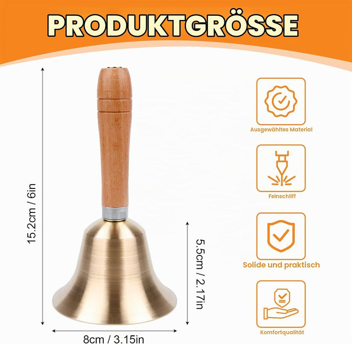 Super Laute Handglocke, Metall Glocken mit Holzgriff, Massivmessing Rufglocke für ältere Menschen zu