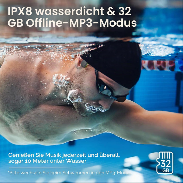 LOBKIN Kopfhörer Schwimmen,IPX8 wasserdichte Unterwasser Knochenschall Kopfhörer Bluetooth 5.4,Open