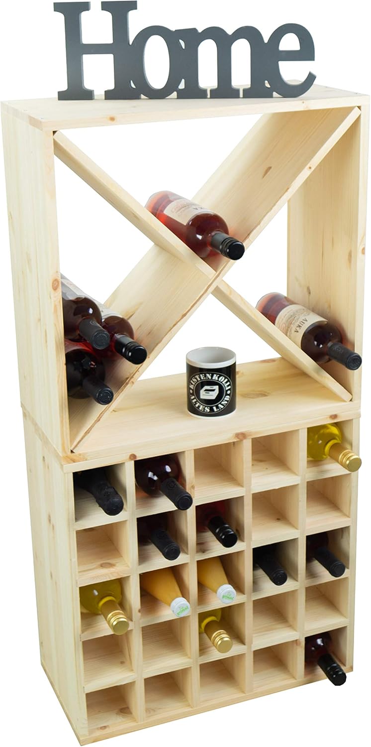 Kistenkolli Altes Land grosses Weinregal in DREI Ausführungen für bis zu 25 Flaschen 52 x 25 x 52 cm