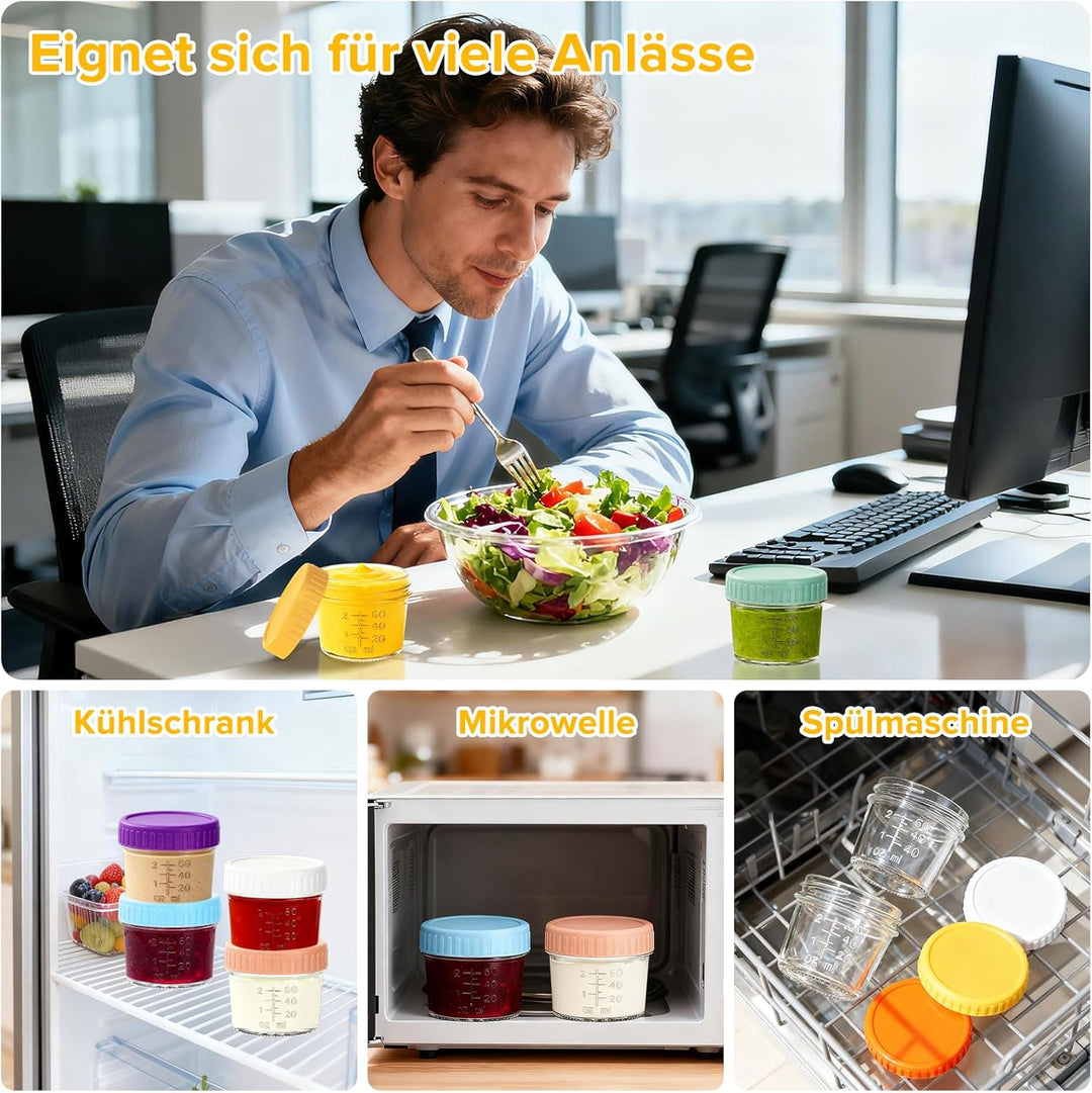 Mssushi 8 Stk 120ml Salatdressing Behälter, Glas Dressing Behälter mit Silikondeckel Auslaufsicher,