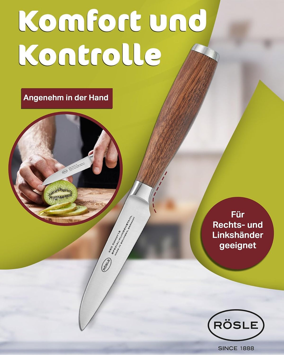 RÖSLE Gemüsemesser Masterclass, Hochwertiges Küchenmesser zum Zerkleinern von Obst und Gemüse, Made