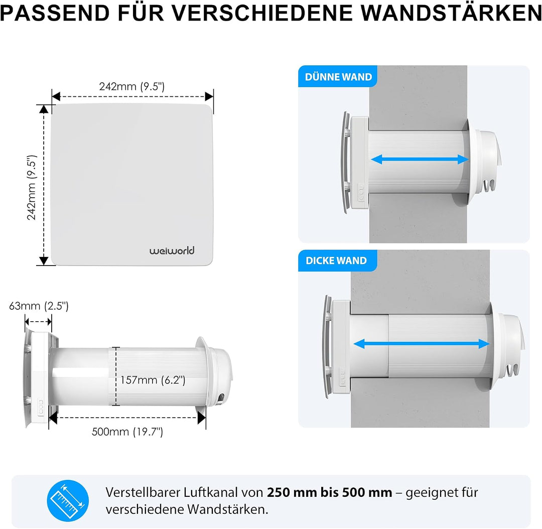 150mm Dezentrale Frischluft-Wohnraumlüftung mit HEPA Filter Klassisch, Klassisch