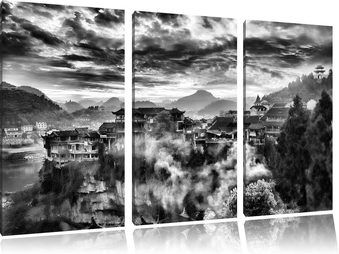 Pixxprint Gigantisches Dorf in China als Leinwandbild/Grösse: 3 Teilig (120x80) cm/Wandbild/Kunstdru