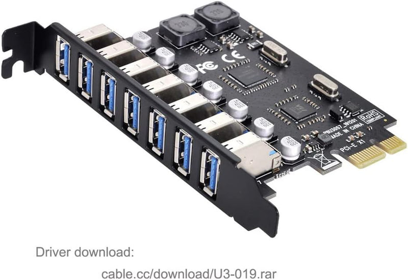 Xiwai PCI-E auf USB 3.0 HUB PCI Express Erweiterungskarte Adapter 5 Gbit/s für Motherboard 7Ports, 7