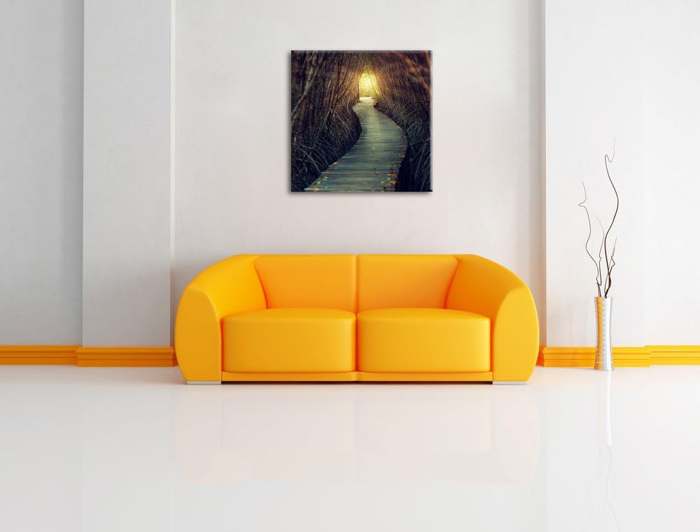 Gehweg im Wald, Format: 70x70 auf Leinwand, XXL riesige Bilder fertig gerahmt mit Keilrahmen, Kunstd