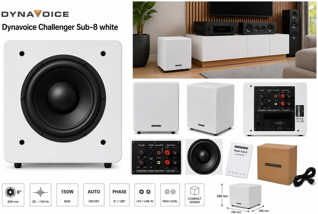 DYNAVOICE - Aktiver Subwoofer 8".Ref: Challenger Sub-8, Weiss