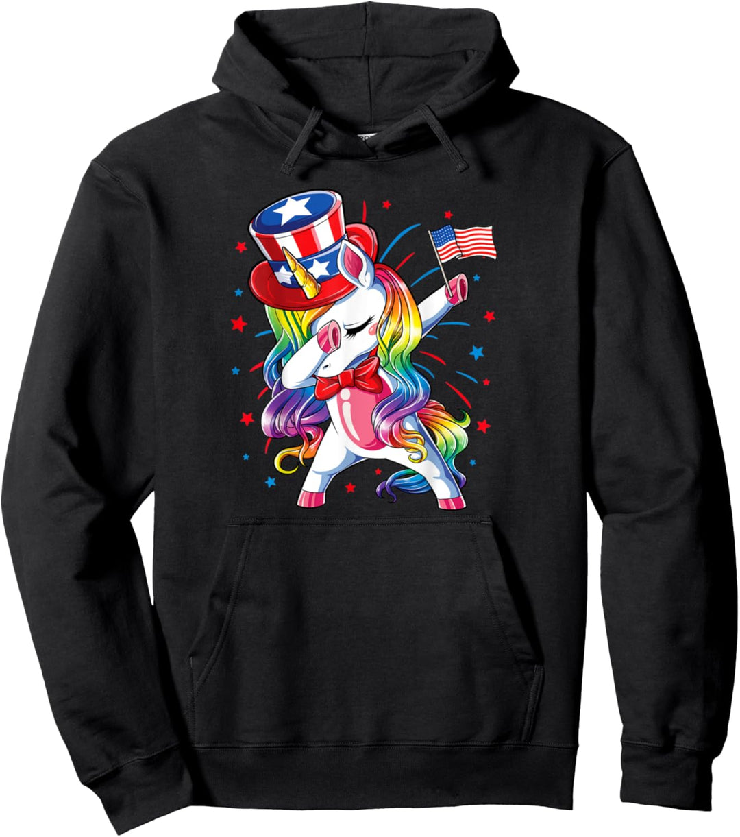Tupfendes Einhorn 4. Juli Feier amerikanische Flagge Pullover Hoodie