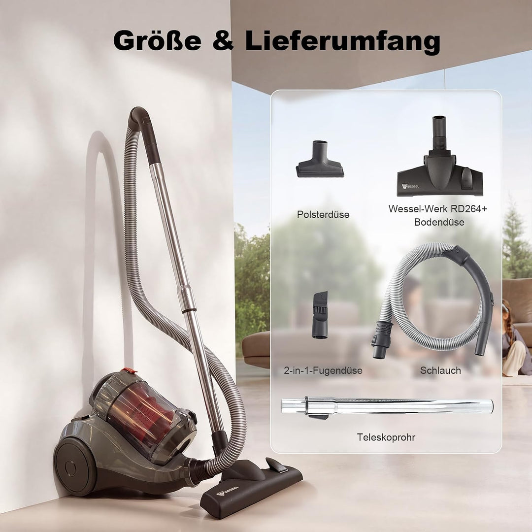 Akitas 800W Leistungsstarker beutelloser Zylinderstaubsauger Staubsauger mit deutschem Wessel Werk D