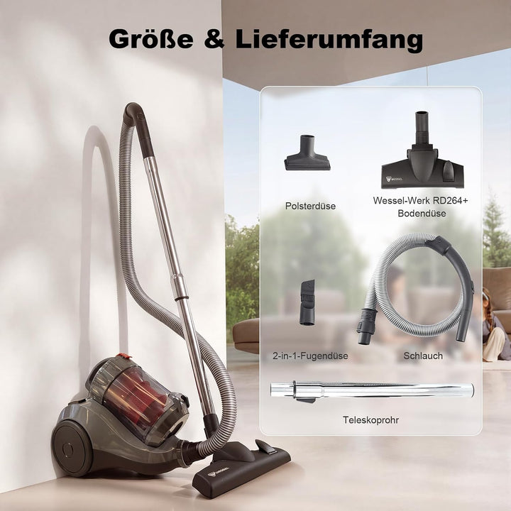 Akitas 800W Leistungsstarker beutelloser Zylinderstaubsauger Staubsauger mit deutschem Wessel Werk D