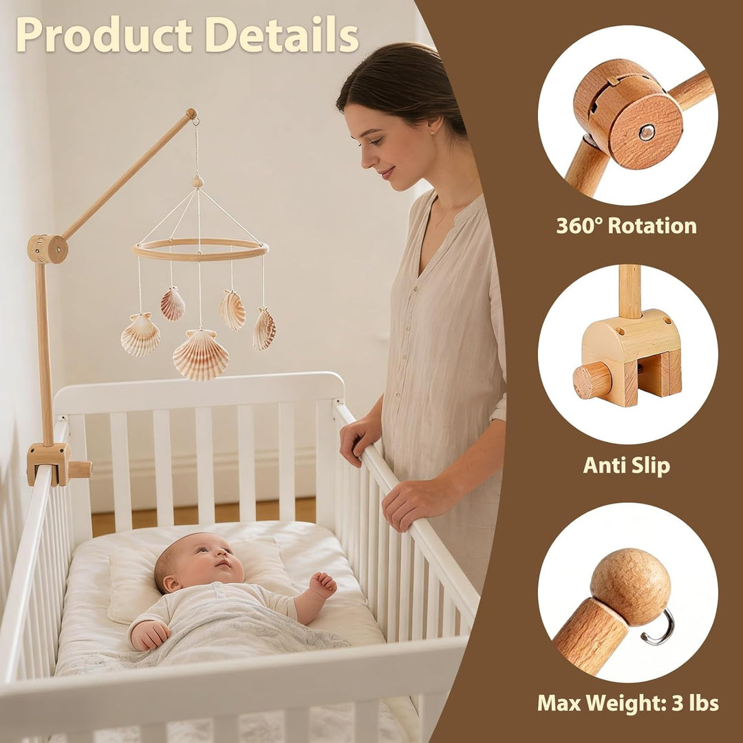 Mobile Halterung Holz für Babybett, und Wickeltisch, 360° Drehbar, Verstellbarer Abnehmbarer Ständer