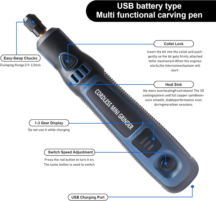 Elektrische Gravierstift, Elektrisches Gravur Stift Kit, Kabellos Usb Wiederaufladierbar Gravur Werk