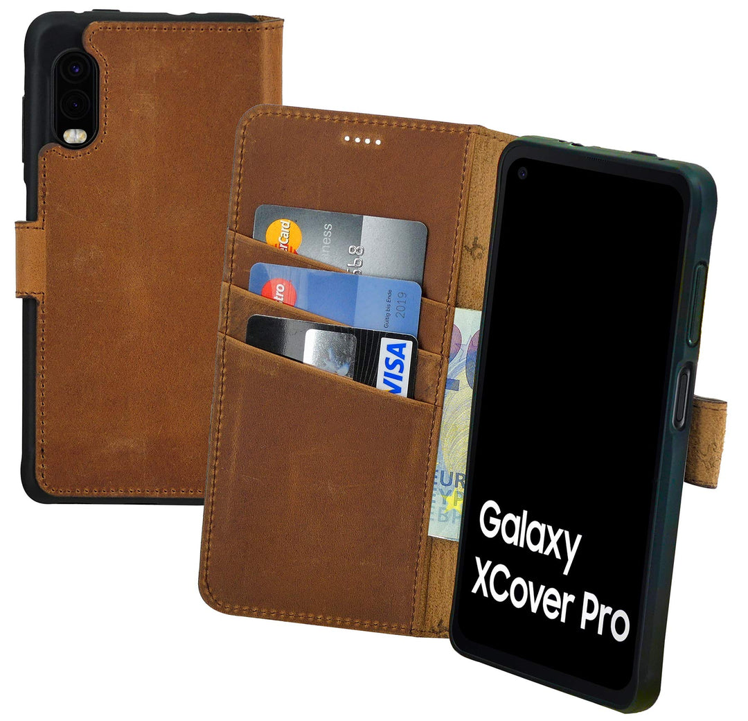 Suncase Book-Style Hülle kompatibel mit Samsung Galaxy Xcover Pro Leder Tasche (Slim-Fit) Lederhülle