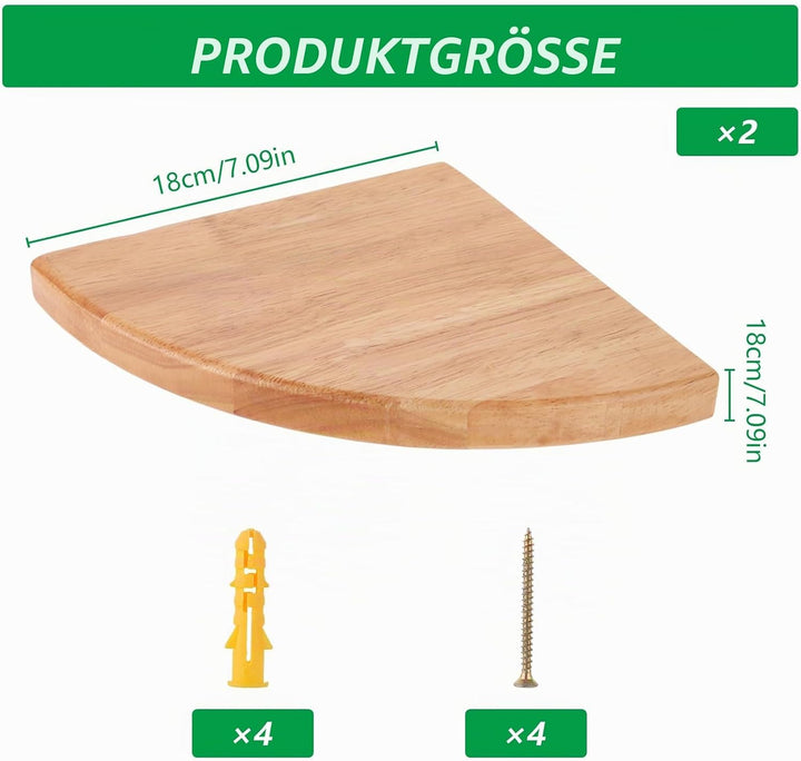 2 Stück Eckregal Hängend Holz, 18 cm Wandregal Ecke, Eckregal Wand für Schlafzimmer, Badezimmer und