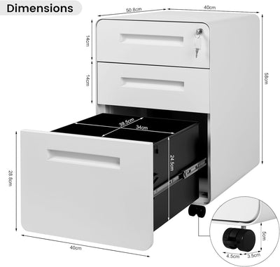 WOLTU Aktenschrank, Rollcontainer mit 3 Schubladen, Büroschrank unter Schreibtisch, Schubladenschran