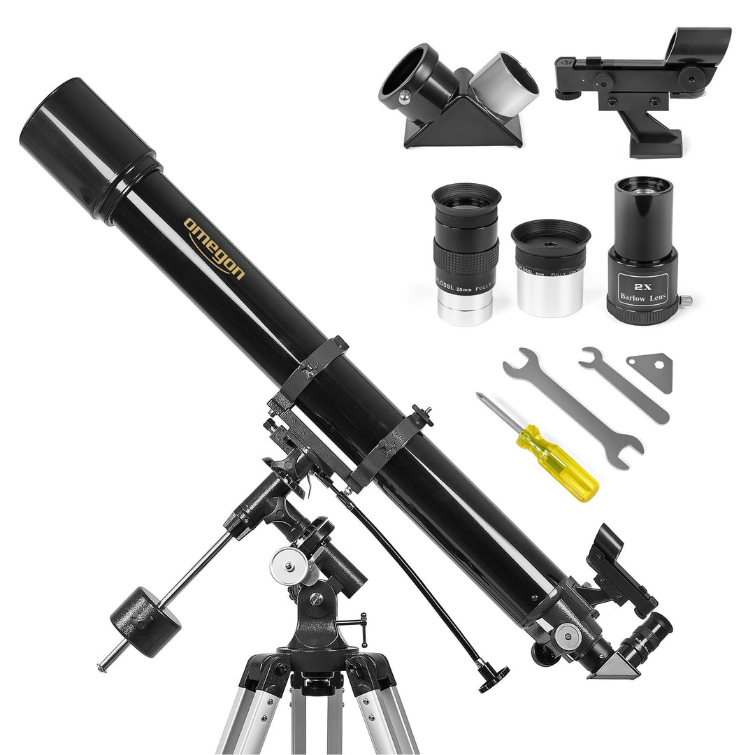 Omegon Teleskop AC 90/1000 EQ-2 | Refraktor für Einsteiger & Fortgeschrittene | 90mm Öffnung | 1000m