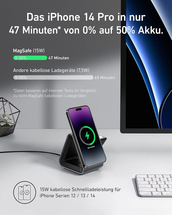 Anker MagGo MagSafe Ladegerät (3-in-1 Station) with 15W Max Fast Charge MFi Certified, for iPhone 17