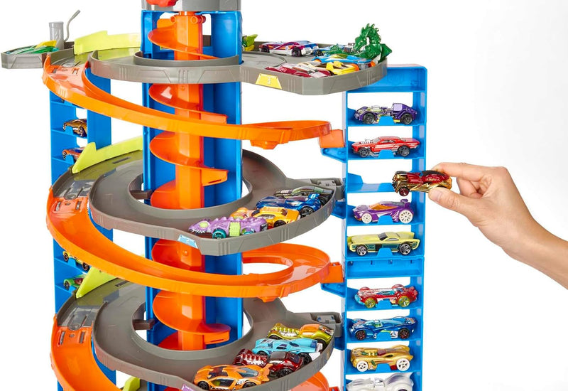 Hot Wheels Garage, Hot Wheels Parkgarage inkl. 1 Spielzeugauto, mit Autorennbahn, Auto Spielzeug Auf