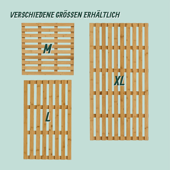 Relaxdays Bambus Badematte, 66 x 40 cm, rutschfeste Duschmatte für Badewanne, Dusche, Sauna, Indoor