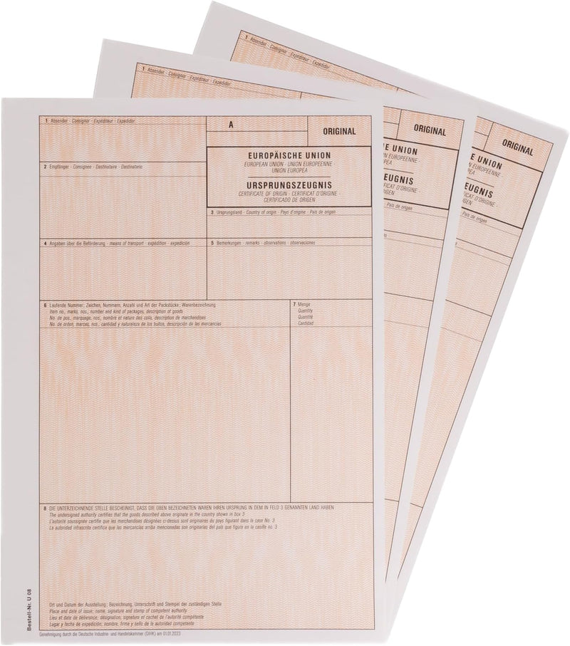 mashpaper Elektronisches Ursprungszeugnis IHK Formular 100 Stück für Laser- und Inkjetdrucker 11731