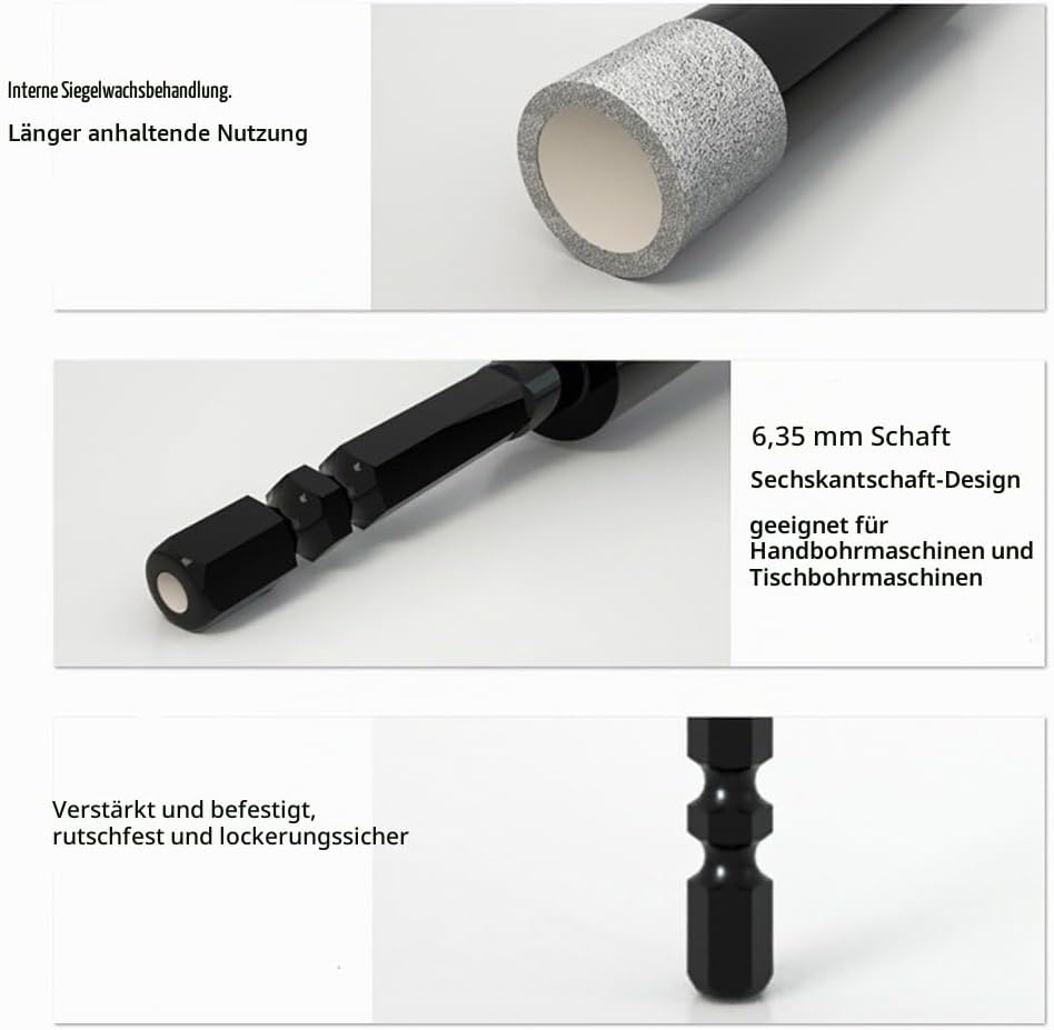 Diamantbohrer Set, Fliesenbohrer Set 7-tlg(5, 6, 8, 10,12,14,16mm), Sechskant-Schaft, Diamant Bohrer