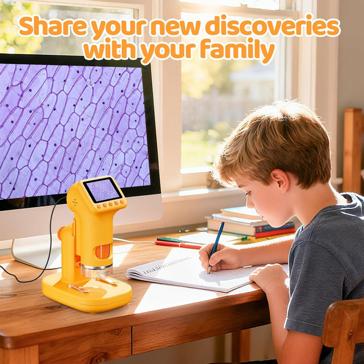 1600X Mikroskop für Kinder, 4K 2,0" IPS-Bildschirm Kinder Mikroskop mit wissenschaftlichen Kits, lus