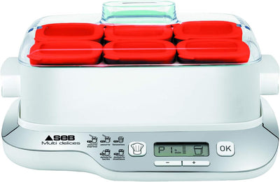 Seb YG660100 Joghurtbereiter, 6 rote Töpfe, Joghurt, 5 automatische Programme, Milchdesserts, weisse