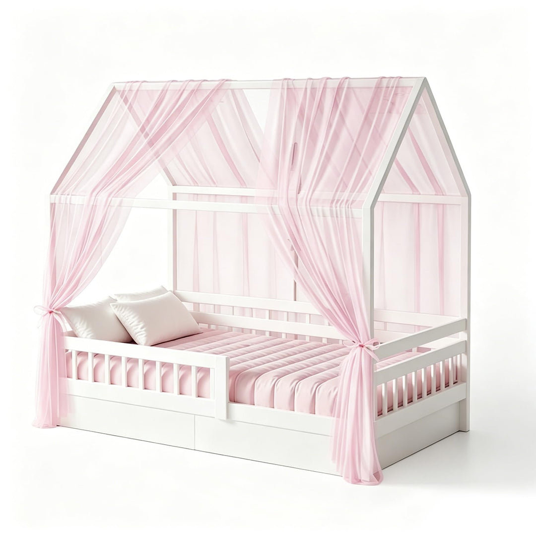 Hausbett Himmel Set, 2 Stück Betthimmel Hausbett für Hausbett Deko Mädchen & Jungen, Bett Vorhang Hi
