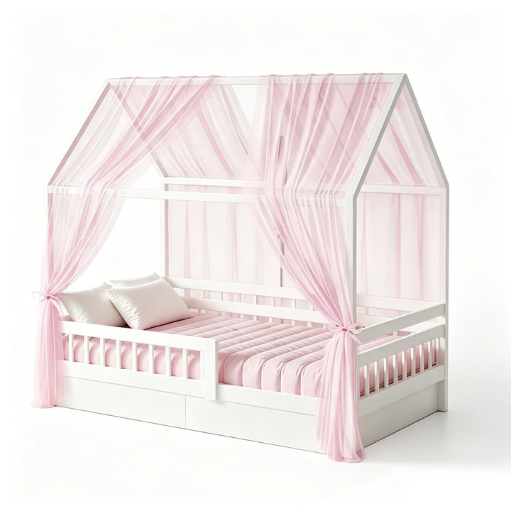 Hausbett Himmel Set, 2 Stück Betthimmel Hausbett für Hausbett Deko Mädchen & Jungen, Bett Vorhang Hi