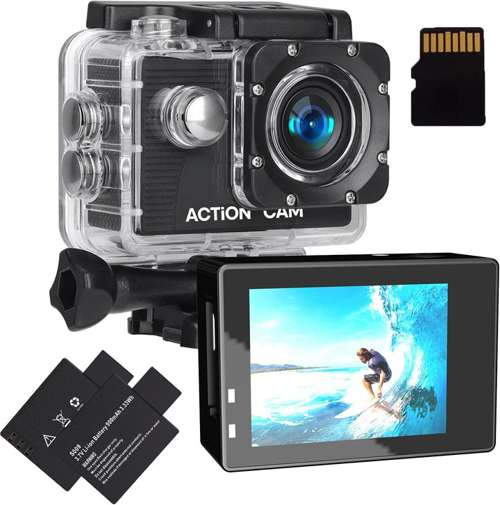 Xilecam Action Camera, Wasserdicht bis 40 Meter mit Langer Akkulaufzeit Schwarz, Schwarz