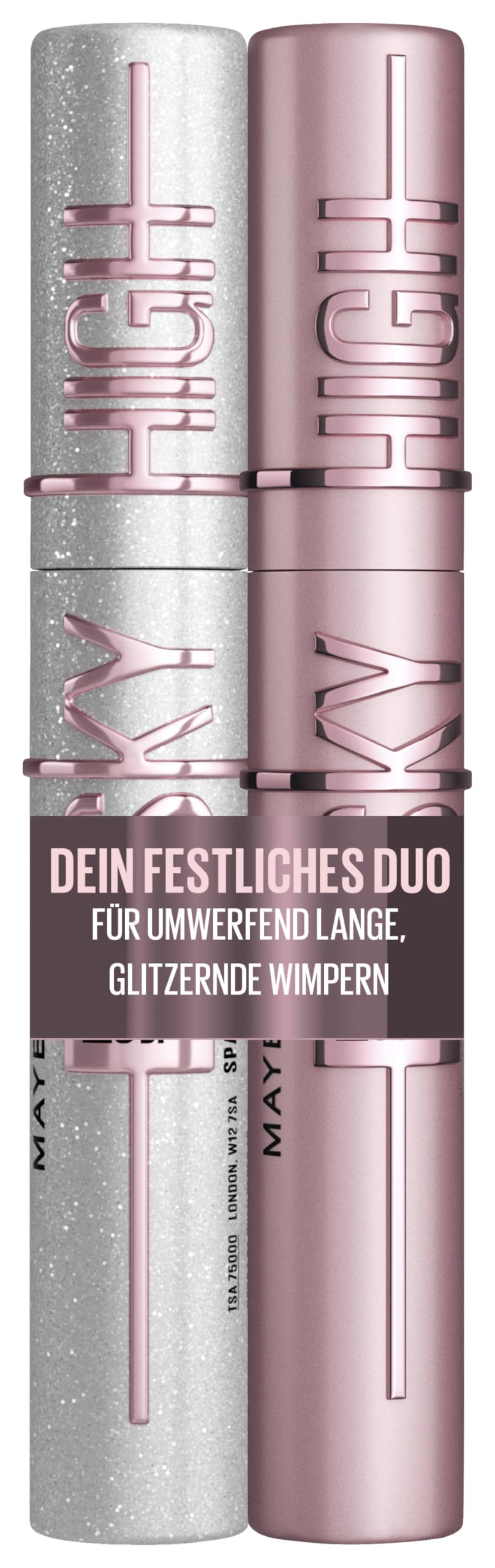 Mascara Set Maybelline New York Lash Sensational Space Diamond, silber glitzernde Topcoat, schimmern