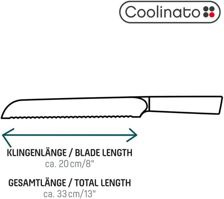 Coolinato – Profi Brotmesser Wellenschliff 20cm – Extra scharfer Klingenstahl – Ergonomischer Kunsts