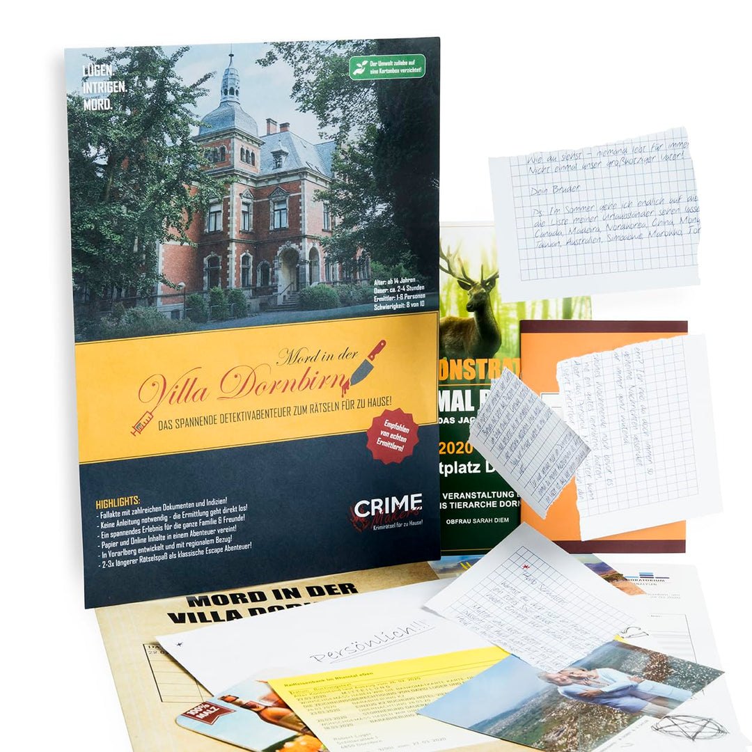 JAWAonline Crime Makers Detektiv Spiel - Rätselbuch Mord in der Villa Dornbirn - Escape Room Spiel -