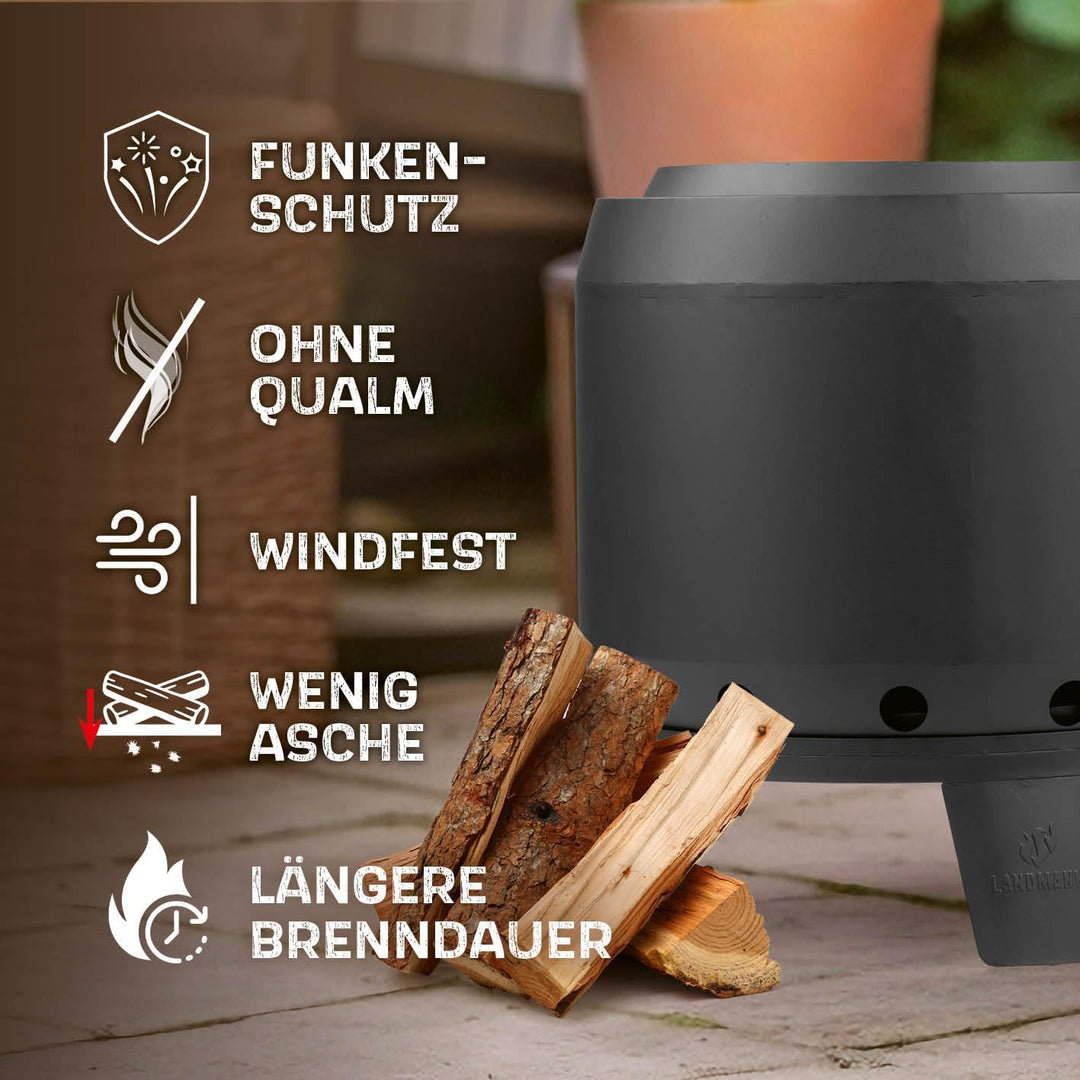 LANDMANN rauchfreier Feuerkorb, klein | 360° Luftzirkulation | Besonderes Flammenspiel | Pulverbesch