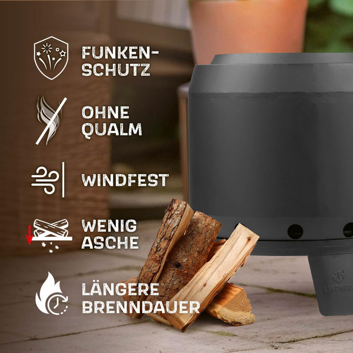 LANDMANN rauchfreier Feuerkorb, klein | 360° Luftzirkulation | Besonderes Flammenspiel | Pulverbesch
