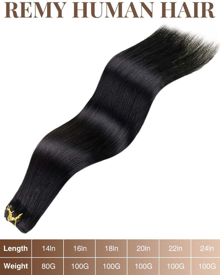 Hetto Tressen Echthaar Schwarz 55cm 100g - Voluminöse Weft Extensions für Langhaar, Ideale Basis für