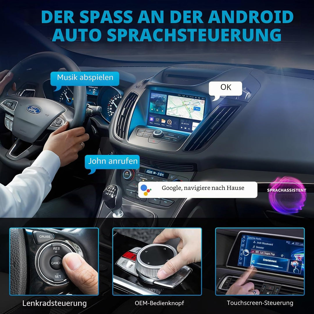 Wireless Android Auto Adapter mit integriertem Kabel, Android Auto Kabellos Adapter für Auto, Plug &amp;