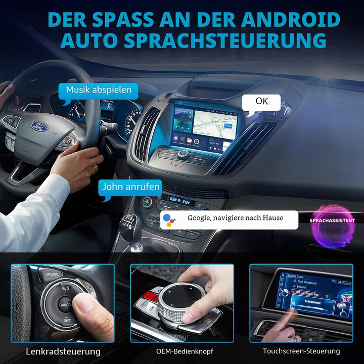 Wireless Android Auto Adapter mit integriertem Kabel, Android Auto Kabellos Adapter für Auto, Plug &amp;