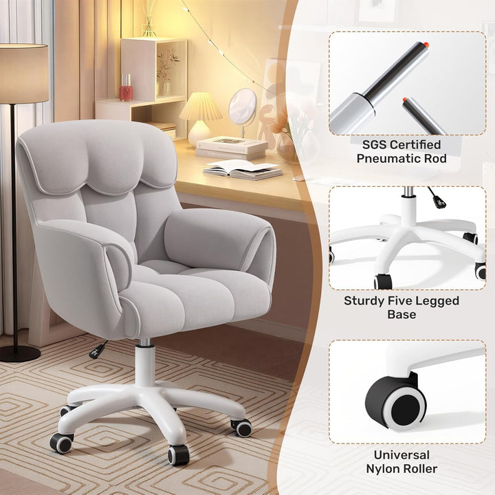 Ergonomischer Bürostuhl, Höhenverstellbarer Schreibtischstuhl mit Armlehnen, 360° Drehfunktion, Samt