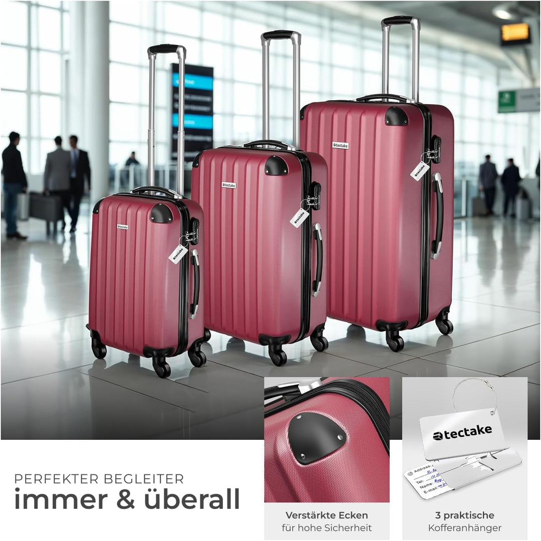 tectake® 3er Kofferset mit Kofferwaage & Kofferanhänger, Reisekoffer Set, ABS Hartschalenkoffer Set,