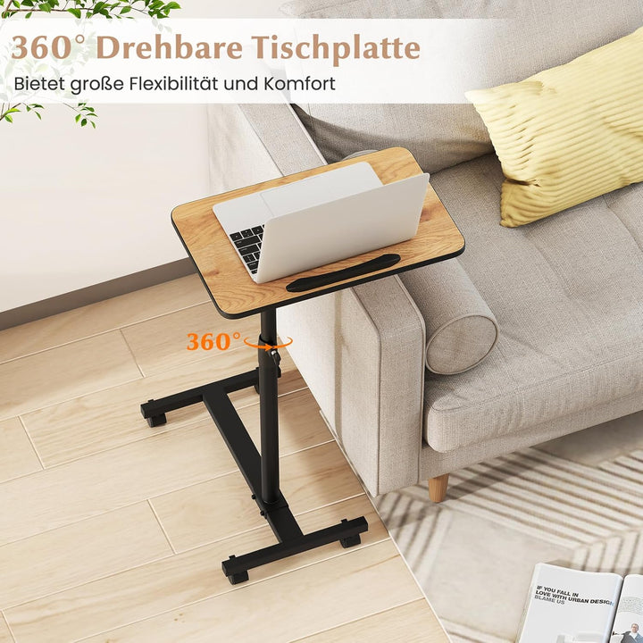 COSTWAY Betttisch auf Rollen höhenverstellbar, Pflegetisch mit neigbarer und 360° drehbarer Tischpla