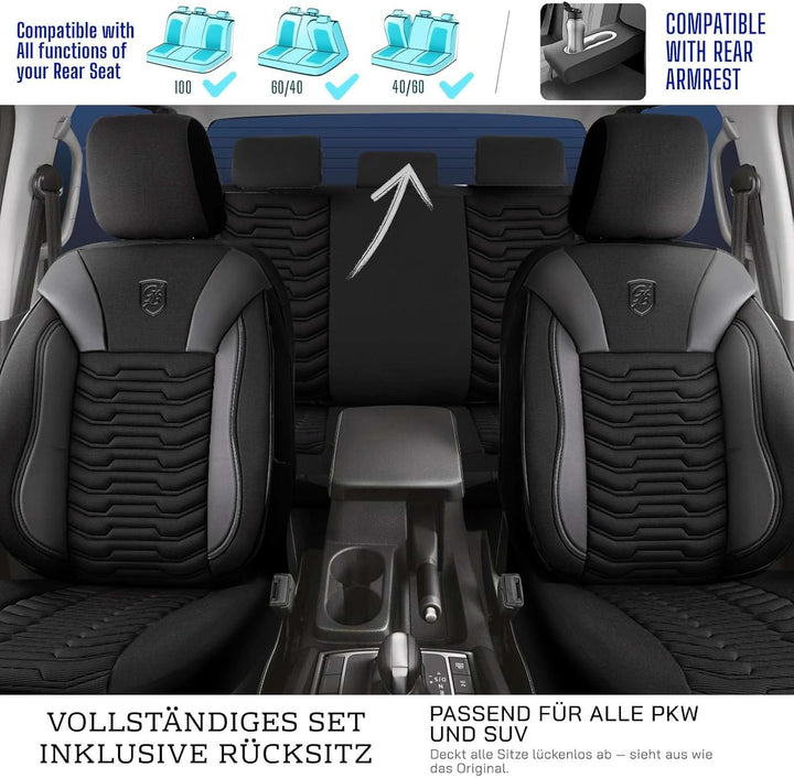 Autositzbezüge Universal für PKW & SUV – Premium Vordersitze Auto Sitzbezug aus Piqué-Stoff, Schwarz