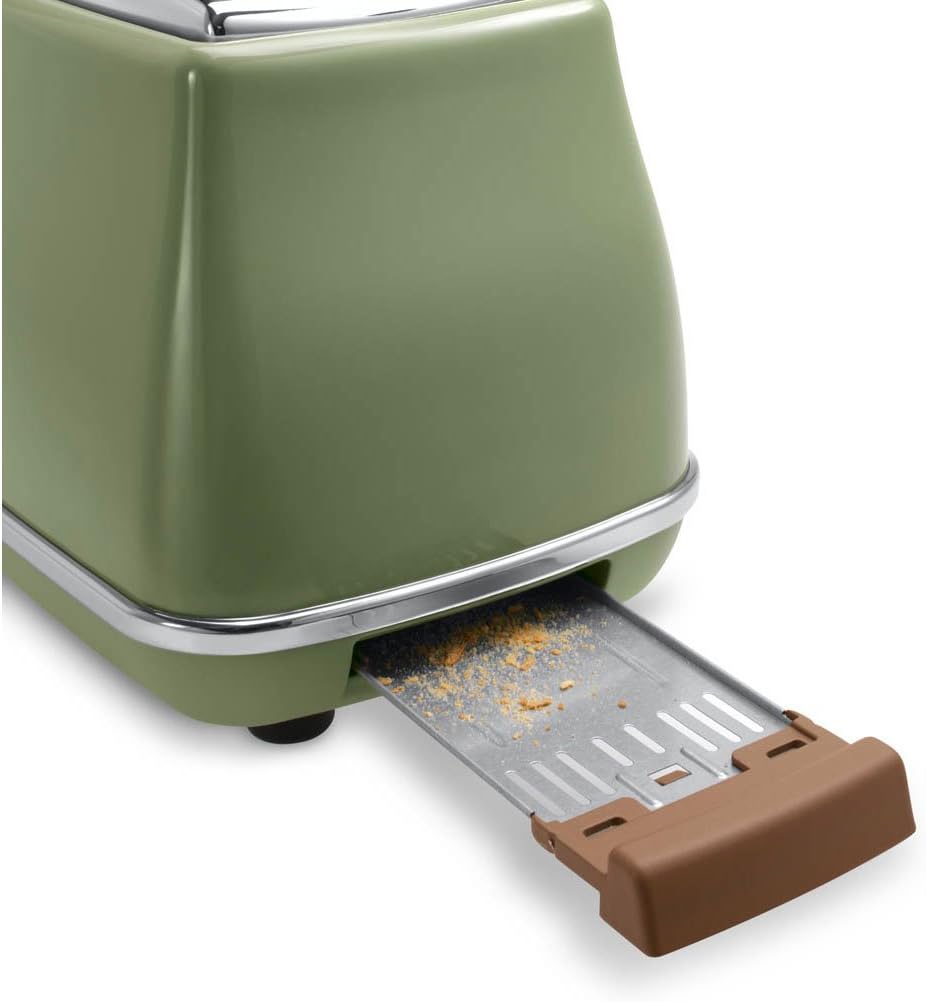 De'Longhi Toaster Icona Vintage CTOV2103.GR - 2-Schlitz-Toaster mit Brötchenaufsatz, Edelstahl in el