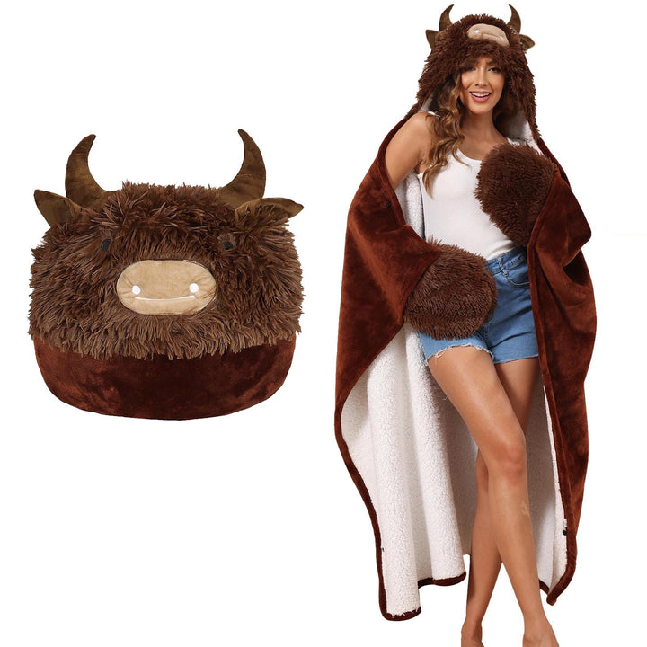 MSISILY Decke mit Kapuze und Ärmeln, Tragbare Decke Kuscheldecke Flauschig, Hochlandrind Geschenk fü