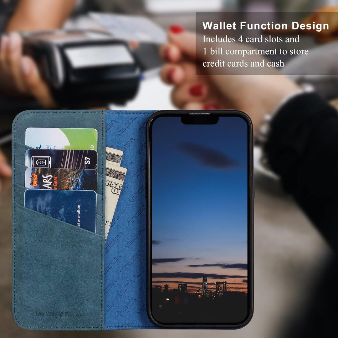 VISOUL Hülle für iPhone 14 Pro Max Handyhülle [ Echtleder] [Schützt] [Kartenfach] [Magnet] [Standfun