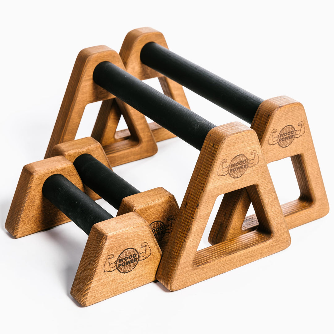 WOODPOWER® PowerBars Holz-Parallettes für Liegestütze, Liegestützgriffe Holz, Handstände, Yoga & Cal