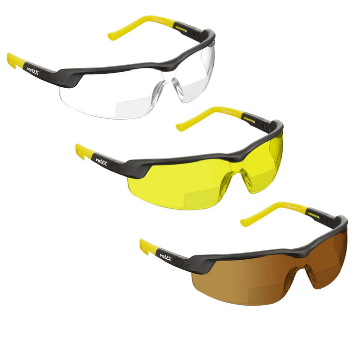 voltX 3 x GT ADJUSTABLE Bifokale Lesen Schutzbrille (KLAR, GELB, BRAUN +2.5 Dioptrie) CE EN166F, Ant